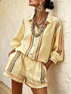 Women’s Striped Vacation Shirt & Shorts Set